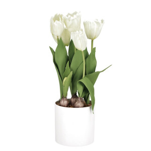 Lalele artificiale albe in ghiveci ceramica 15 x 49 cm