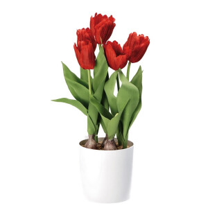 Lalele artificiale rosii in ghiveci ceramica 15 x 49 cm