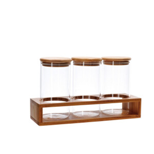 Set 3 borcane cu suport bambus 29 x 9,5 x 17 cm