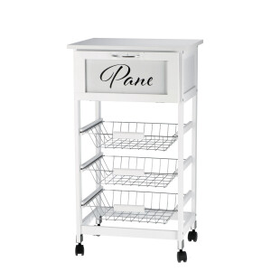 Carucior servire mdf alb negru 47 x 37 x 85 cm