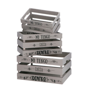 Set 3 cutii depozitare lemn gri negru  30 x 20 x 16, 35 x 25 x 18, 40 x 30 x 20 cm