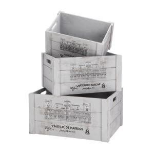 Set 3 cutii depozitare lemn gri negru 30 x 20 x 16, 35 x 25 x 18, 40 x 30 x 20 cm