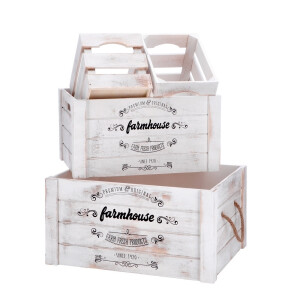 Set 4 cutii depozitare lemn negru alb Farmhouse 2 x 20 x 15 x 16, 35 x 25 x 18, 40 x 30 x 20 cm