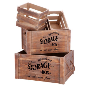 Set 4 cutii depozitare lemn maro negru Storage 20 x 15 x 16, 35 x 25 x 18, 40 x 30 x 20 cm