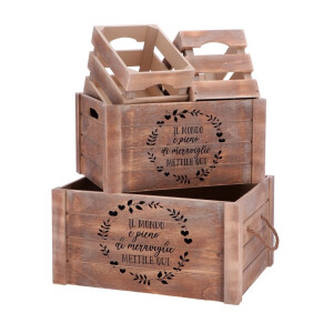 Set 4 cutii depozitare lemn maro negru 2 x  20 x 15 x 16, 35 x 25 x 18, 40 x 30 x 20 cm