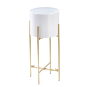 Suport ghiveci flori metal alb auriu 28 x 60 cm