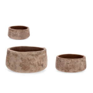 Set 3 ghivece flori teracota maro Minh Ø25x12h; ø35x16h; ø47x22h