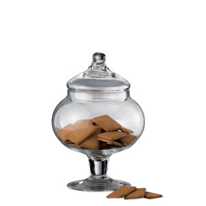 Borcan cu picior, capac sticla transparenta 19,5 x 27 cm