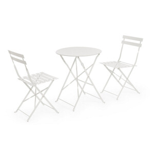 Set mobilier gradina otel alb Austin 41x46x80h (x2); ø60x71h