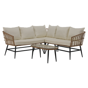 Set mobilier gradina ratan sintetic natur bej negru Araly 180x65x77/78 cm, 90x42x38 cm