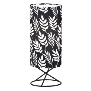 Veioza abajur metal textil negru alb Avam 10x10x25 cm
