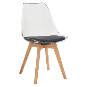 Scaun acril transparent piele ecologica alba fag Bali 48x53x82 cm