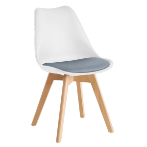 Scaun piele ecologica alb gri lemn fag Bali 48x54x80 cm