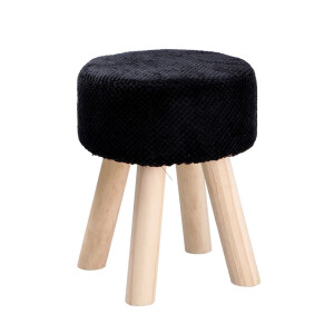 Taburet catifea neagra lemn natur 28,5 x 34,5 cm