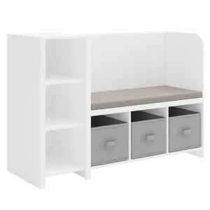 Banca cu raft DTD alb textil gri Benko 112x40x76 cm