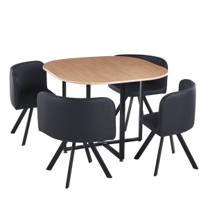 Set mobilier dining mdf stejar negru Bevis 100x100x73 cm, 67x45x69 cm