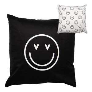 Fata perna decorativa textil negru alb Smile 45x45 cm