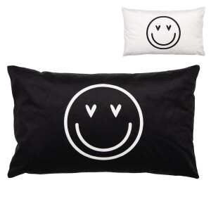 Fata perna decorativa textil alb negru Smile 30x50 cm