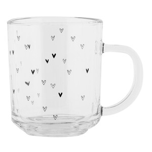Set 6 cani sticla neagra transparenta Inimioare 11x8x9 cm / 200 ml