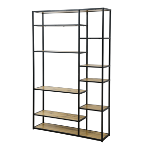 Raft metal negru MDF stejar  Bilote 120x30x188 cm 
