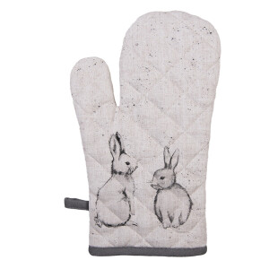 Manusa bucatarie termorezistenta bumbac bej gri Iepurasi 18x30 cm