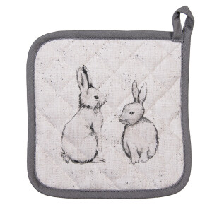 Servet vase fierbinti bumbac bej gri Iepurasi 20x20 cm
