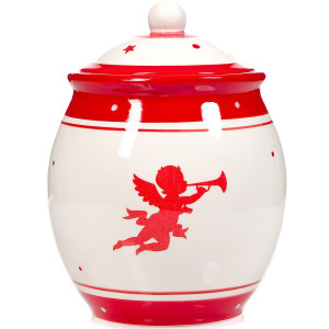 Borcan ceramica crem rosu Inger 10x21 cm