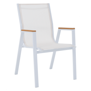 Scaun de gradina stivuibil otel alb stejar Bonto 61x56x90 cm