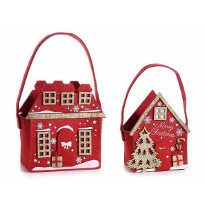 Set 2 gentute Craciun textil rosu auriu 15x8.5x26 cm, 11.5x7.5x21 cm