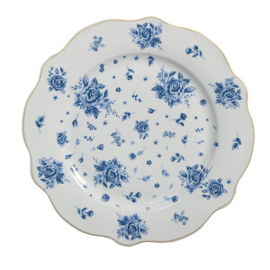 Set 6 farfurii portelan alb albastru auriu 20x2 cm