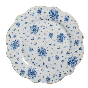 Set 4 farfurii portelan alb albastru auriu 27x2 cm