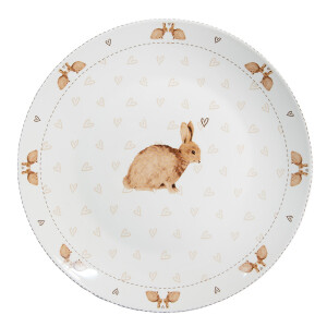 Set 4 farfurii portelan alb maro Iepuras 26x2 cm