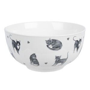 Set 2 boluri ceramica alba gri Pisicute 14x7 cm, 500 ml