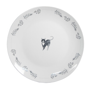 Set 6 farfurii ceramica alba gri Pisicute 20x2 cm