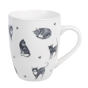 Set 6 cani ceramica alba gri Pisicute 12x8x10 cm, 350 ml