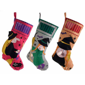 Set 3 ciorapi decorativi Halloween Befana textil multicolor cm 25 x 45 H