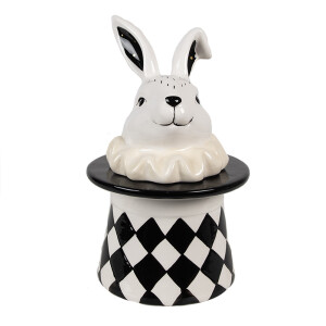 Borcan ceramica alba neagra Iepuras 13x13x20 cm