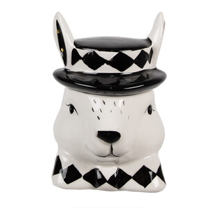 Borcan ceramica alba neagra Iepuras 9x8x11 cm