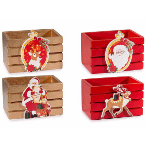 Set 4 cosuri Craciun lemn multicolor 8.5x6x6.5 cm