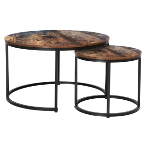 Set 2 masute cafea DTD laminat nuc metal negru Cirko 80x48 cm, 48x42 cm