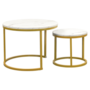 Set 2 masute cafea mdf infoliat imitatie marmura metal auriu Damon 60x45,5 cm, 38x35,5 cm