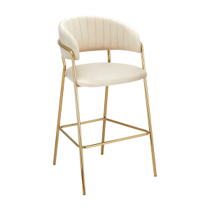 Scaun bar catifea bej crom auriu Dasmin 55x58x107 cm