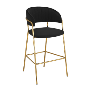 Scaun bar catifea neagra crom auriu Dasmin 55x58x107 cm