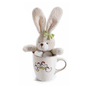 Set cadou cana si figurina Iepuras fundita verde Ø 9 cm x 11 h / 340 ml
