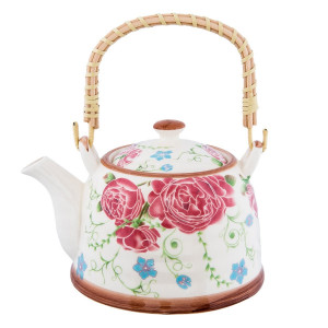 Ceainic cu infuzor ceramica cu decor floral roz 18 cm x 14 cm x 12 h / 0.7 L