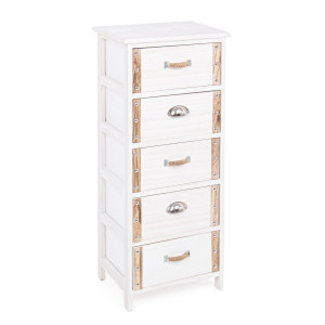 Comoda 5 sertare lemn alb natur Romance 40 cm x 29 cm x 90 h