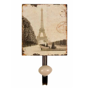 Cuier de perete din fier si ceramica Tour Eiffel 12 cm x 7.5  cm x 13 h