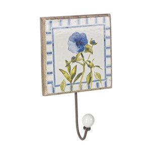 Cuier de perete lemn model Floare albastra 14 cm x 14 cm 