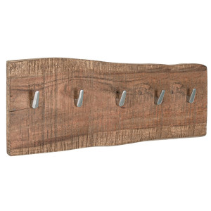 Cuier de perete din lemn maro cu 5 agatatori din fier inox Elmer 58x3x20 cm