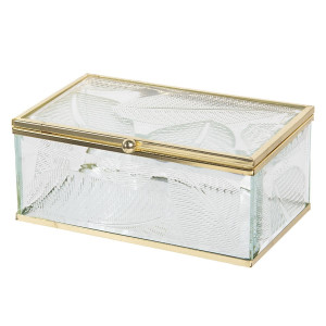Caseta bijuterii din sticla transparenta si metal auriu Leaf 29 cm x 17 cm x 6 h 